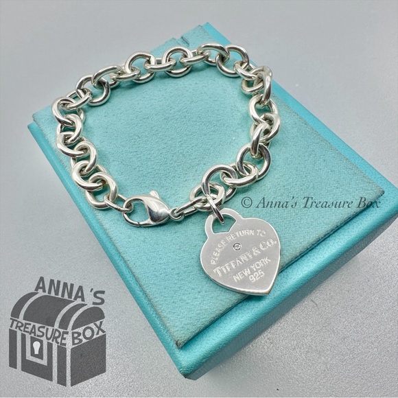 Tiffany & Co. Jewelry - Tiffany & Co. 925 Silver Medium RTT Heart Diamond 8" Bracelet (pouch)